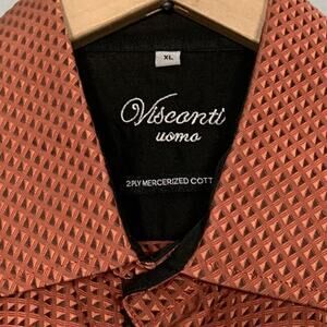 Viscanti Uoma Button Up Shirt Size XL Orange Mercerized Cotton Preppy Diamond